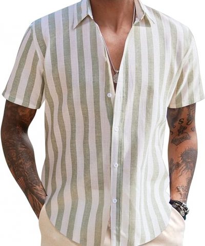 Men’s Linen Casual Short Sleeve Shirts Button Down Summer Beach Shirt
