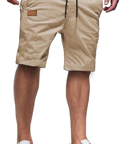 Men’s Casual Shorts – Cotton Drawstring Summer Beach Stretch Twill Chino Golf Shorts